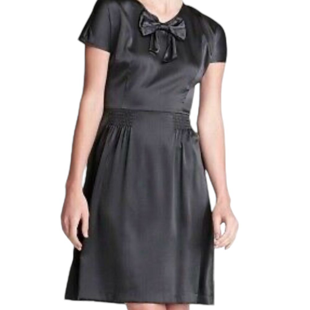 DKNY Stretch Silk Charmeuse Iron Gray Bow Detail Short Sleeve‎ Mini Dress 8